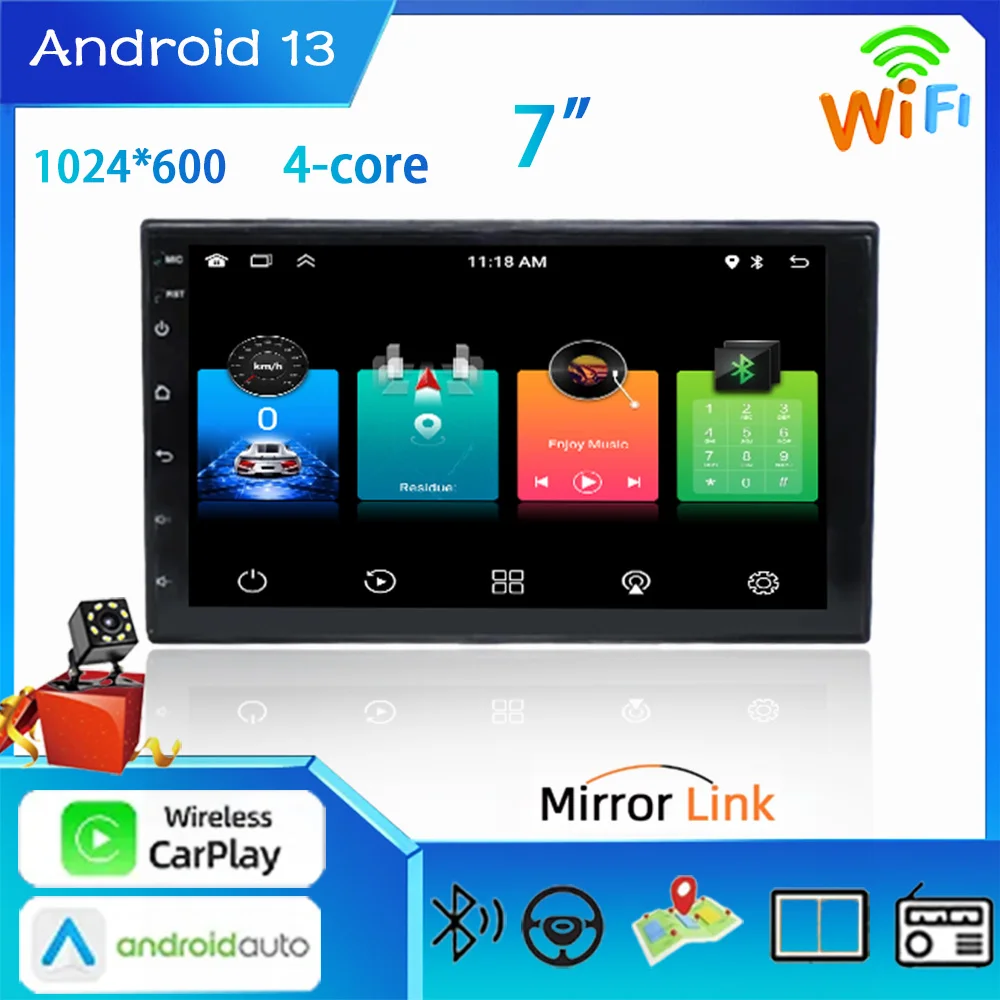 

2 Din Android 13 7" Car Radio Wireless Carplay Android Auto GPS Navigation MP5 Player Glass Screen Wi-Fi FM BT Car Stereo