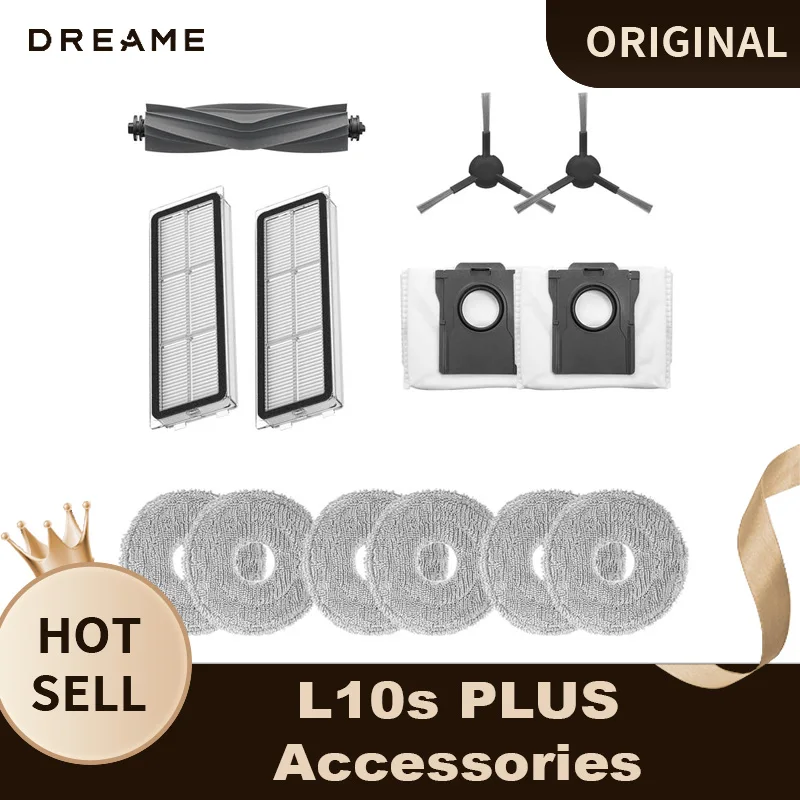 Original Dreame L10s Plus Roboterstaubsauger Zubehör Staubbeutel Wischtuch Seitenbürste HEPA-Filter Staubsaugerteile