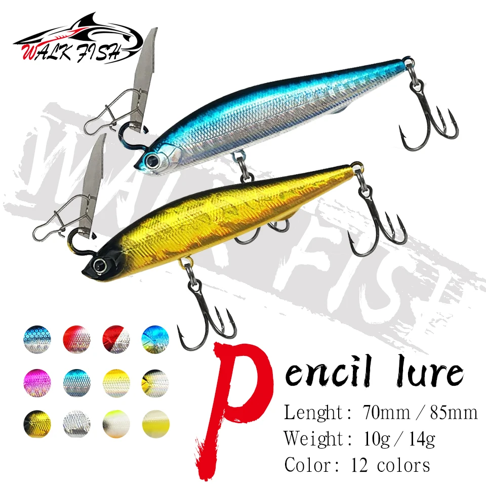 WALK FISH 1Pcs Trembling Sinking Pencil 10g/14g High Frequency Vibration Wobbler Hard Bait 70/85mm Long Shot Fender Fishing Lure