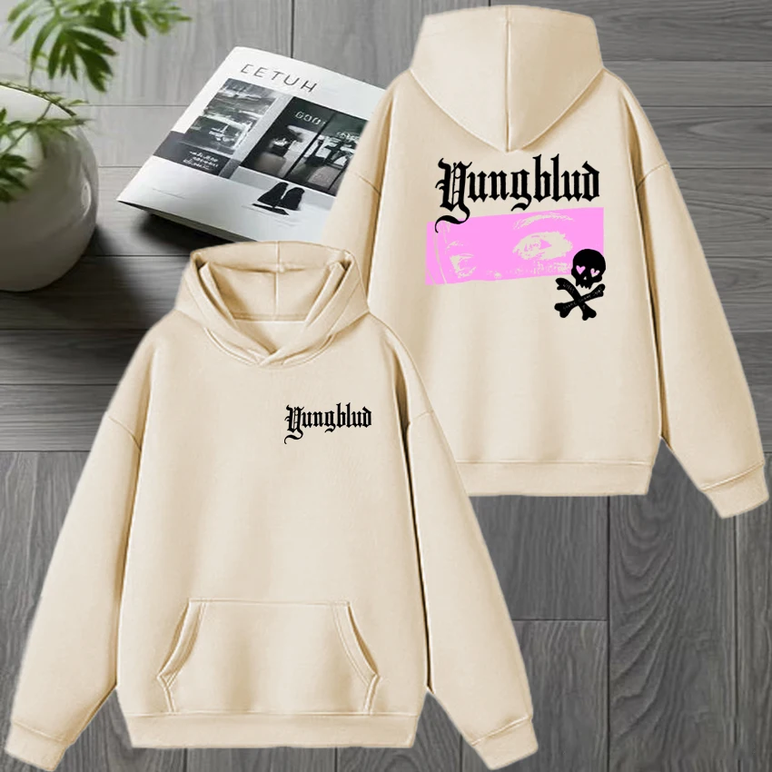 YUNGBLUD Eyes Double Sided Print Hoodie Unisex, Autumn Winter Warm Fleece Sweatshirt, Vintage Hip Hop Casual Tops for Men Women