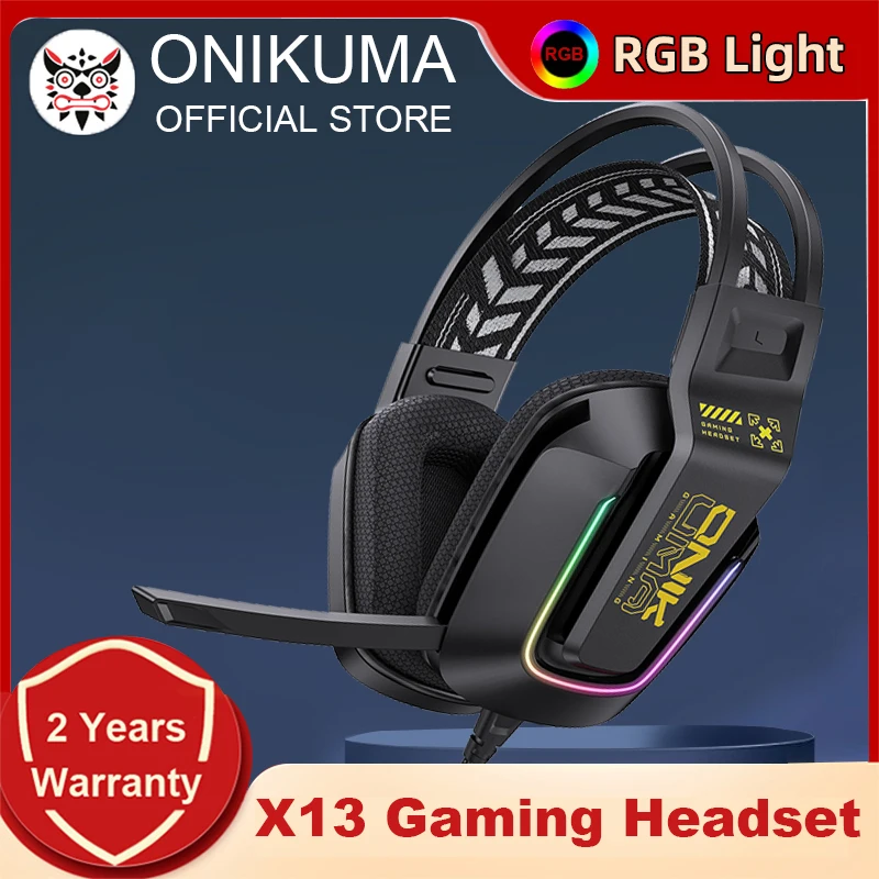 ONIKUMA X13 Wired Headphones with RGB Colorful Lighting Music Headset with 120° Rotat Mic Gamer Earphone for PC Computer Laptop