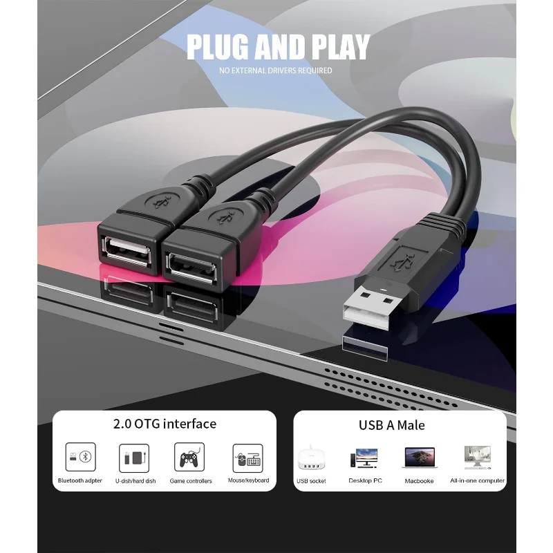 0.3M USB Extension Cable USB2.0 A Male To 2 Dual USB Female Data Transmission And Charging Power Cord Y Splitter for Laptop PC