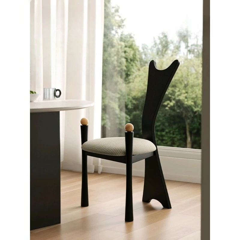 

Retro solid wood dining chair medieval high-end home high back chair