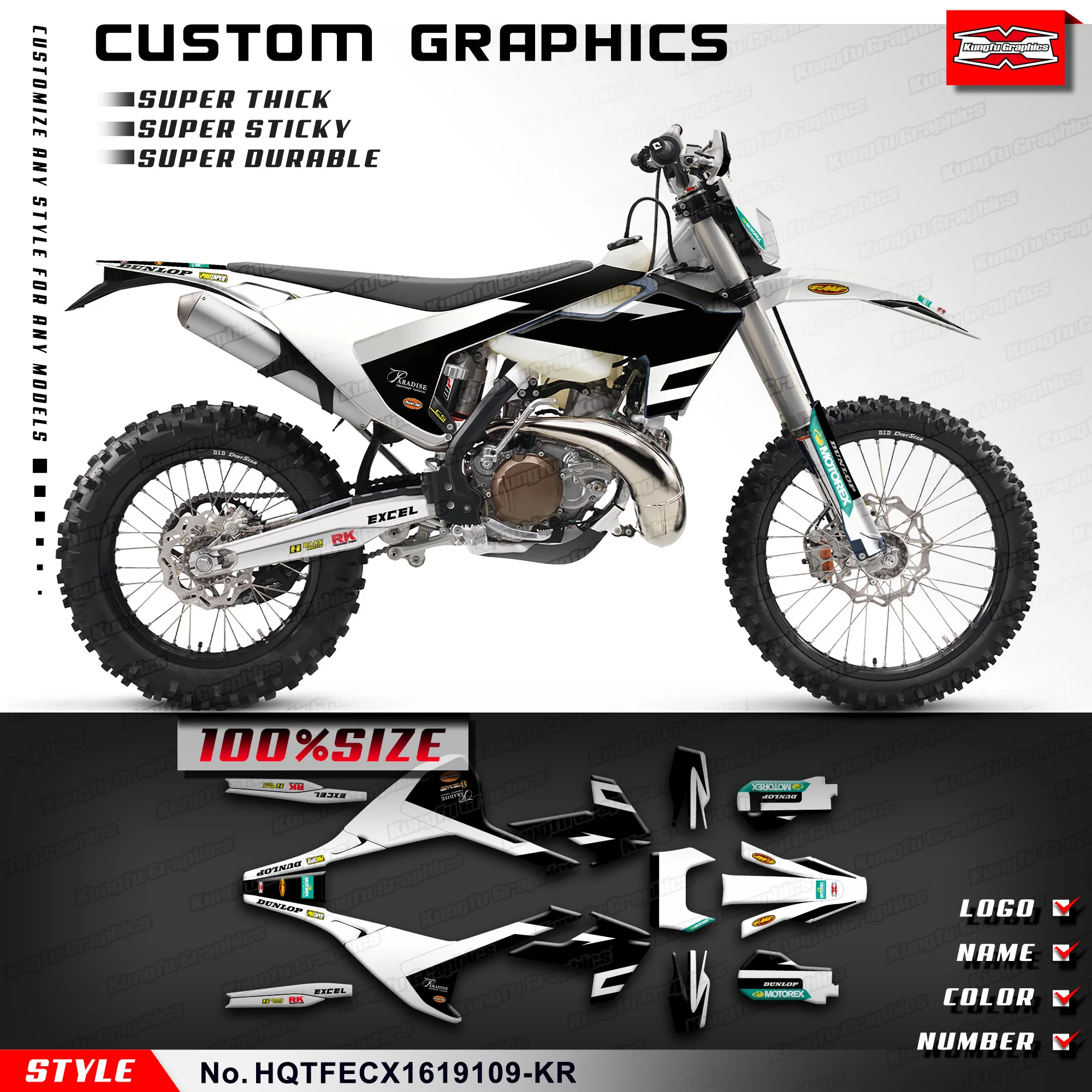 

KUNGFU GRAPHCS Custom Sticker Vinyl Wrap Kit for Husqvarna TE150 TE250 TE300 FE350 FE450 FE501 2017 2018 2019, HQTFECX1619109-KR