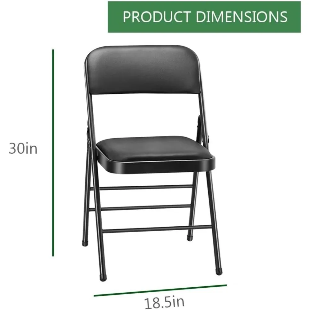 Pack of 2 (Fabric/Vinyl) Steel Frame Metal Foam Padded Folding Chairs (Black, Gray, White) (2-Pack - Vinyl Black)