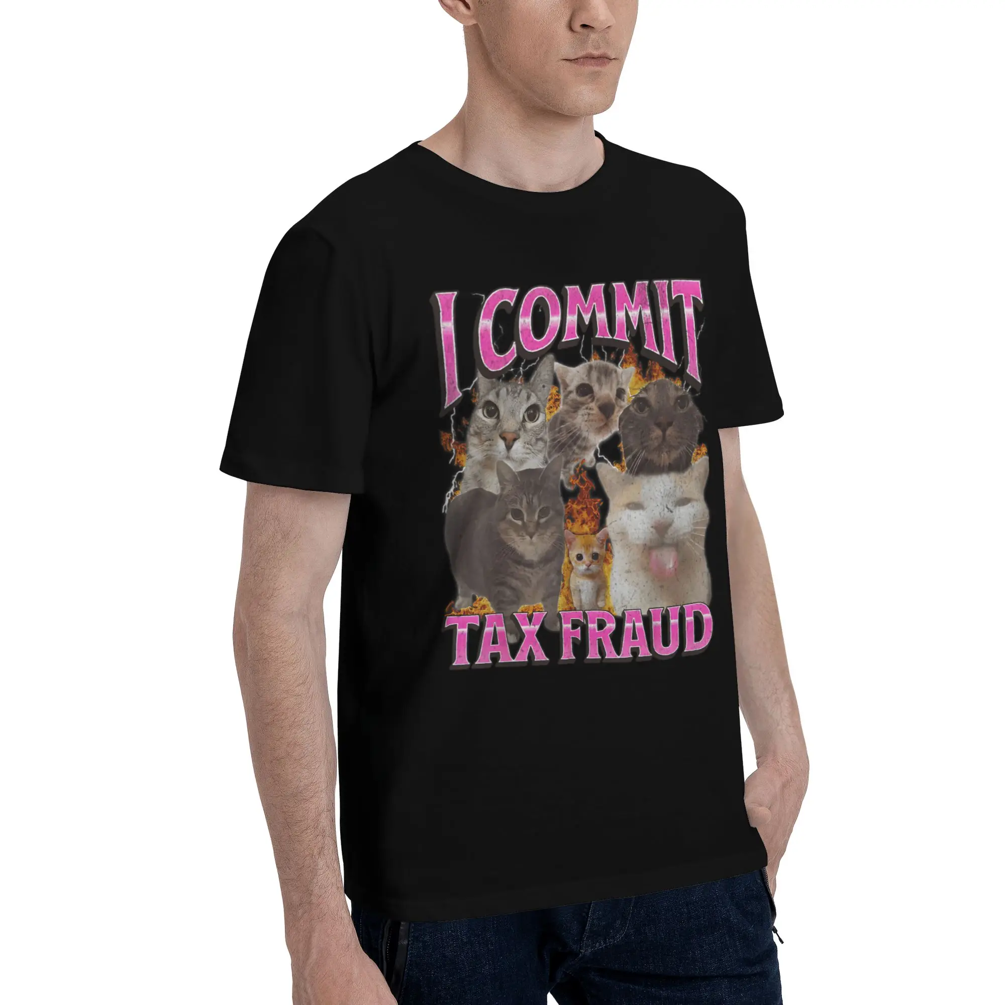أنا أتزم الاحتيال الضريبي مضحك القط ميمي تي شيرت القطن الخالص تي شيرت الشارع الشهير الجولة الرقبة بلايز موضة ملابس قصيرة الأكمام #2