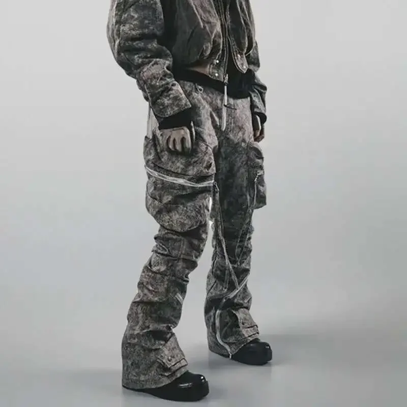 

Autumn New Men's Tide Punk Original Mid Waist Three-dimensional Pocket Slim Star Shaped Stacking Micro Flared Pants