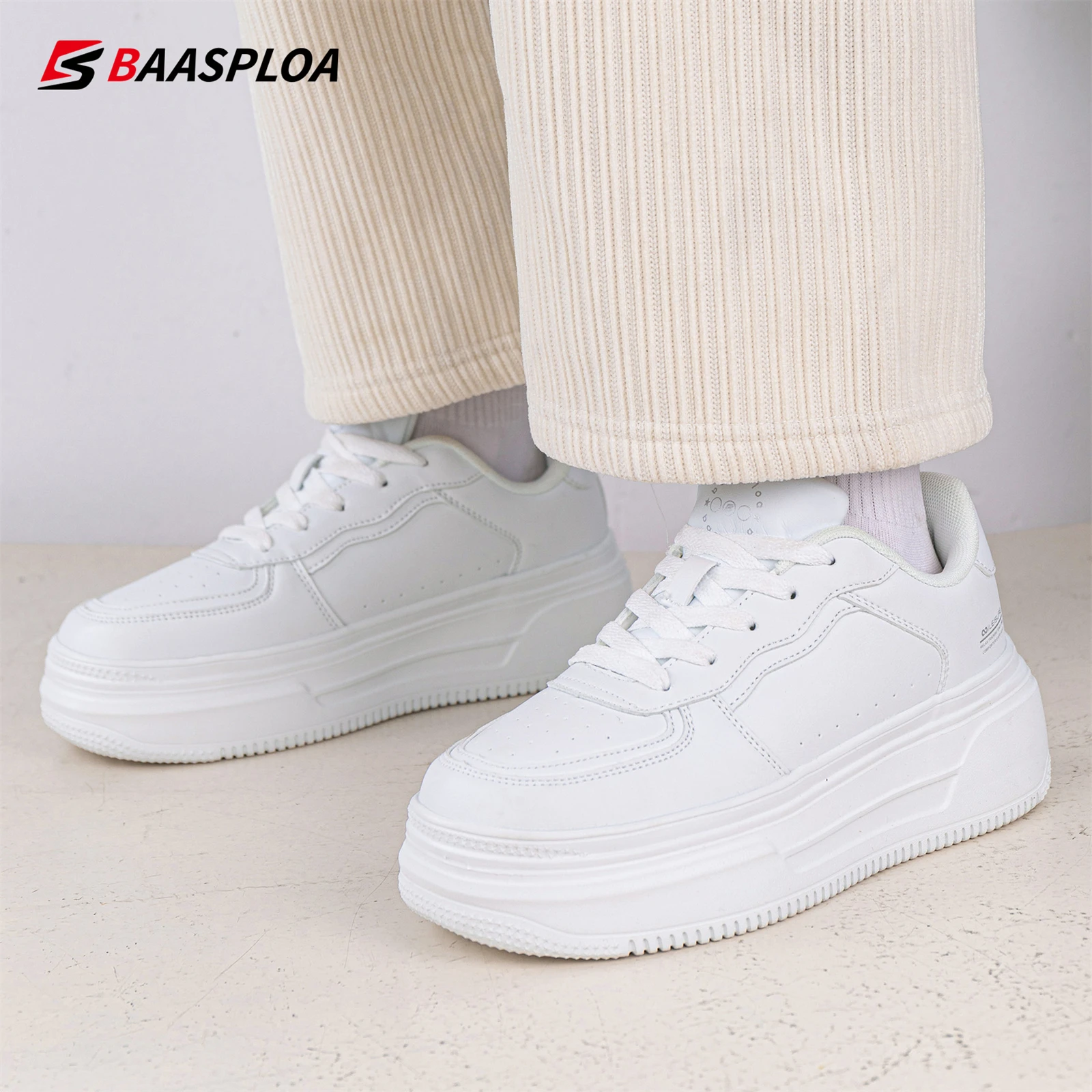 

Baasploa Casual Walking Shoes Women Fashion Leather Lace-Up Platform Sneaker Female Outdoor Non-Slip Vintage Skateboarding Shoes