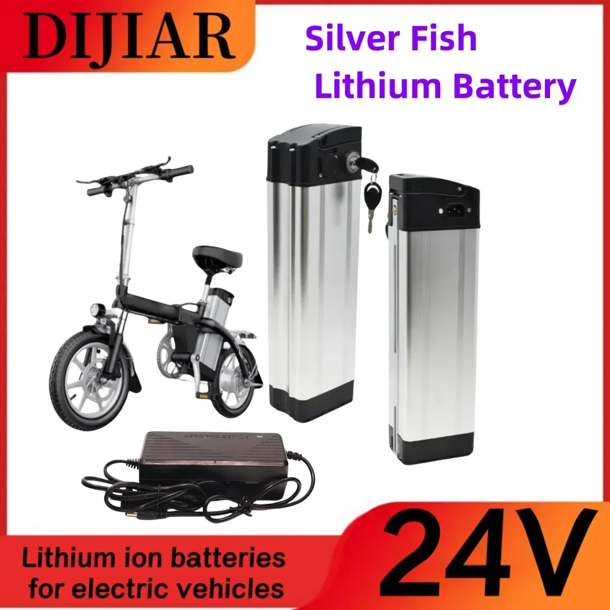 

New Full Capacity Power 18650 Lithium Battery 24V10ah-50ah, Suitable for Silver Fish 24V 500W,+29.4V Lithium Battery Charger