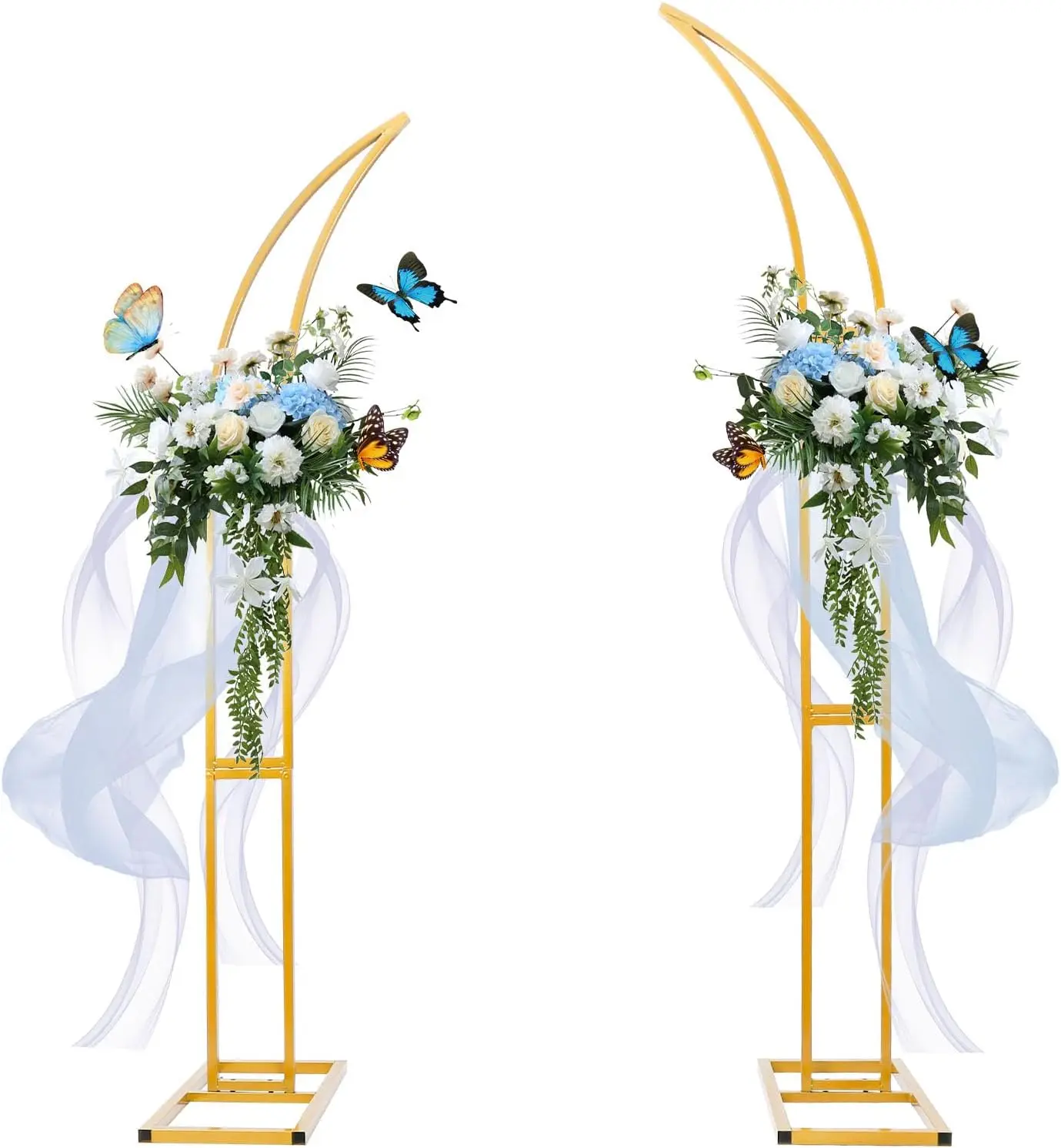 Set of 2 Curved Large Gold Metal Wedding Arch Backdrop Stand for Ceremony and Party, Balloon Arch Stand for Birthday Party Baby