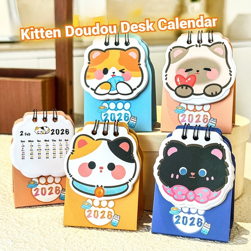 لطيف القط أجندة مكتبية /رزنامة مكتبية الكرتون البسيطة المحمولة العودة إلى المدرسة أطفال الطلاب هدية لطيف مكتب منزلي يوم دراسة ديكور المنظم