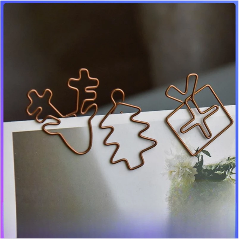 

10pcs Christmas Tree Metal Material Bell Elk Shape Paper Clips Funny Kawaii Bookmark Office School Stationery Marking Clips