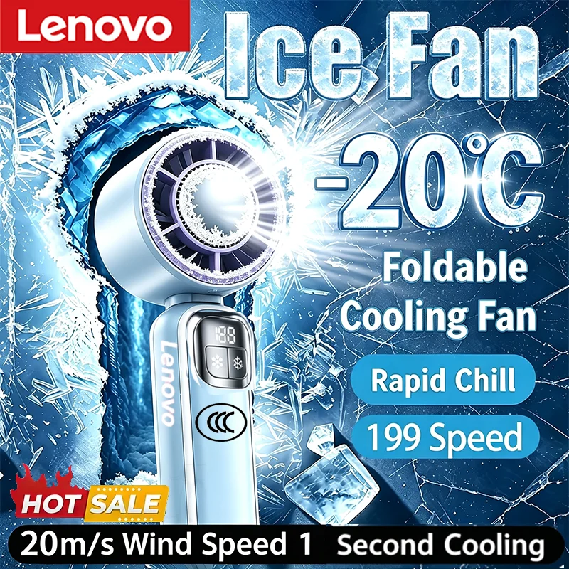 Ventilador Portátil Lenovo 199 de Alta Velocidade com Resfriamento a Ar, Recarregável via USB, Turbo Jet, com Motor Sem Escovas para Uso Externo, Escritório e Viagens