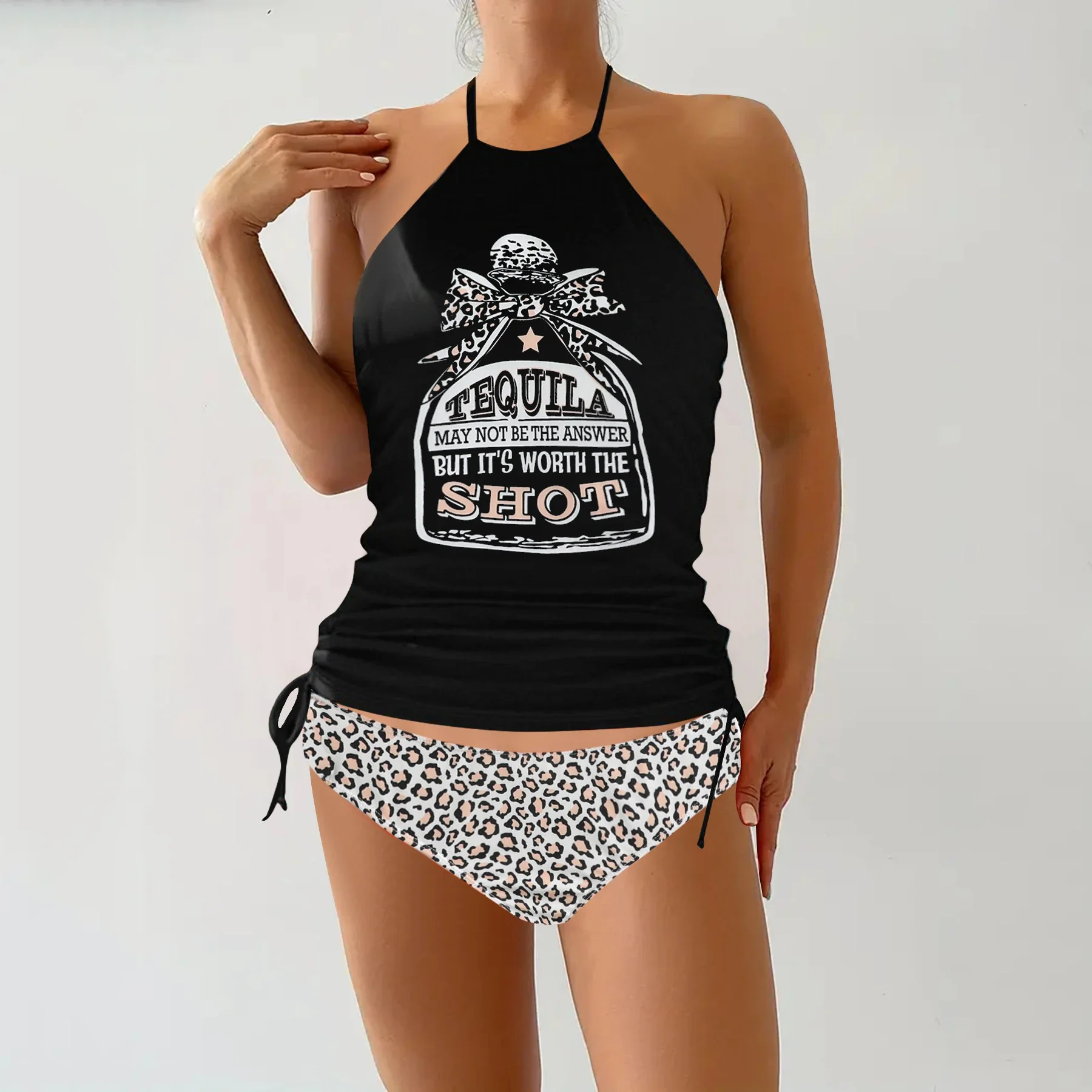 Women's Tankini Swimsuit Set, Floral Print Backless Two-Piece Swimwear, Fashionable Beachwear with Tank Top & Shorts Sexy Bikini