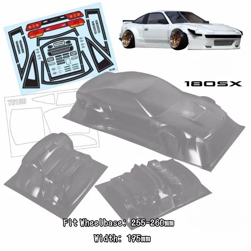 1/10 PC RC 180SX Wide Body Shell 195mm Width Pop-up Lampshade Tail Transparent Shell Body For Turing Dirft Mst Yokomo Hpi Hsp