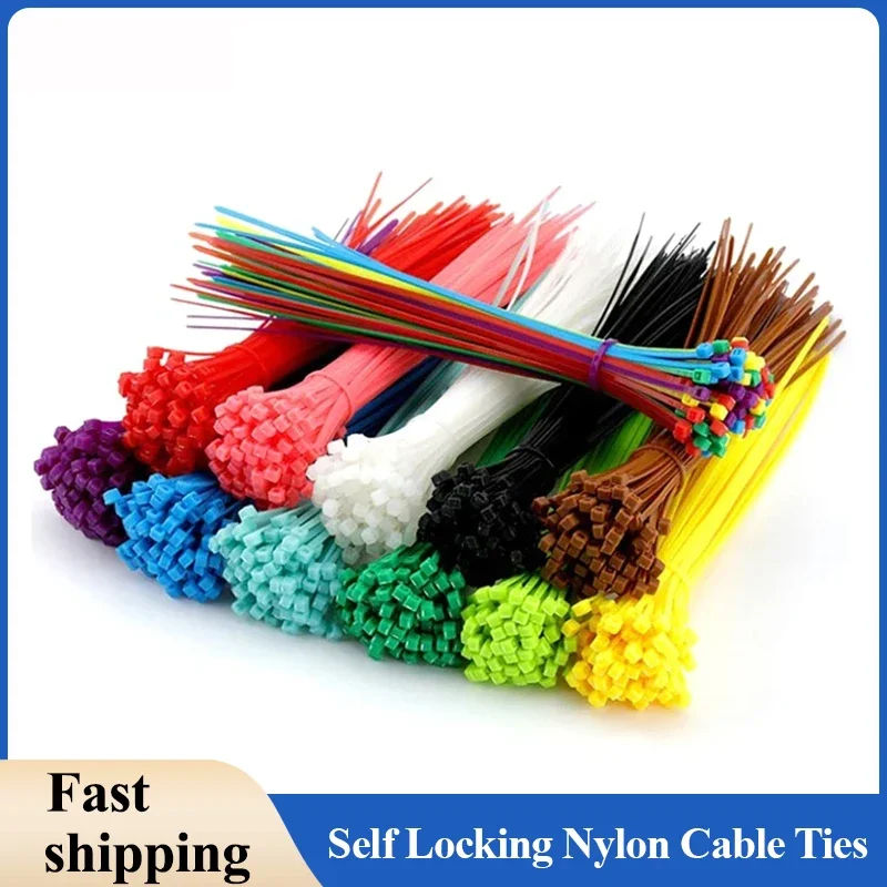 

Self Locking Nylon Cable Ties 100/150/200mm Plastic Zip Wire Binding Wrap Straps DIY Cable Fasten Organiser Multicolour