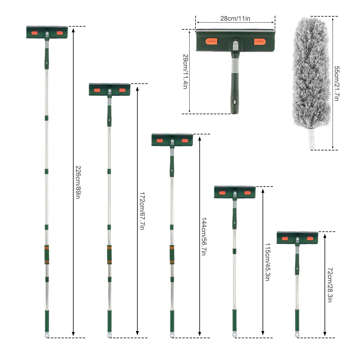 Window Squeegee Multi-function Window Cleaner Tool with 57/89inch Extension Pole Detachable Microfiber  Home Window Scrubber