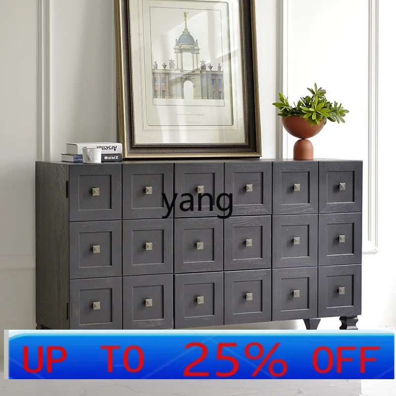 

LH European country style black oak restaurant solid wood side cabinet entrance combination decorative cabinet