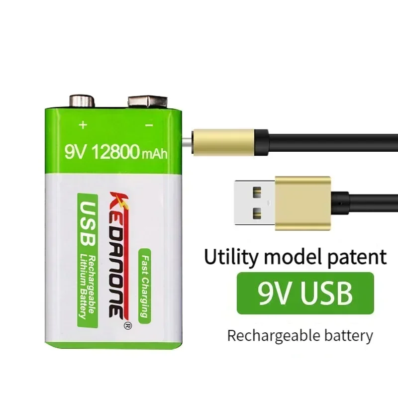 Baterai isi ulang li-ion 9 V 12800mAh, baterai mikro USB lithium 9 v untuk Multimeter, mainan mikrofon dengan pengendali jarak jauh penggunaan KTV