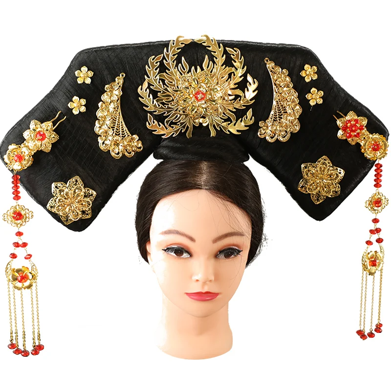 

Beautiful Qing Dynasty Princess Hair Styling Set Black Queen Hair Piece Queen Empress Headdress Antique Photography props Qitou