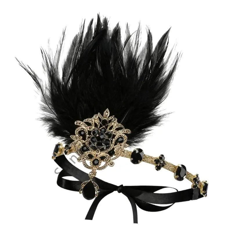 M68A 1920s Flapper Headpiece Roaring 20s Headband Roaring 20s Gatsby Hair Accessory for Wedding Party Performances