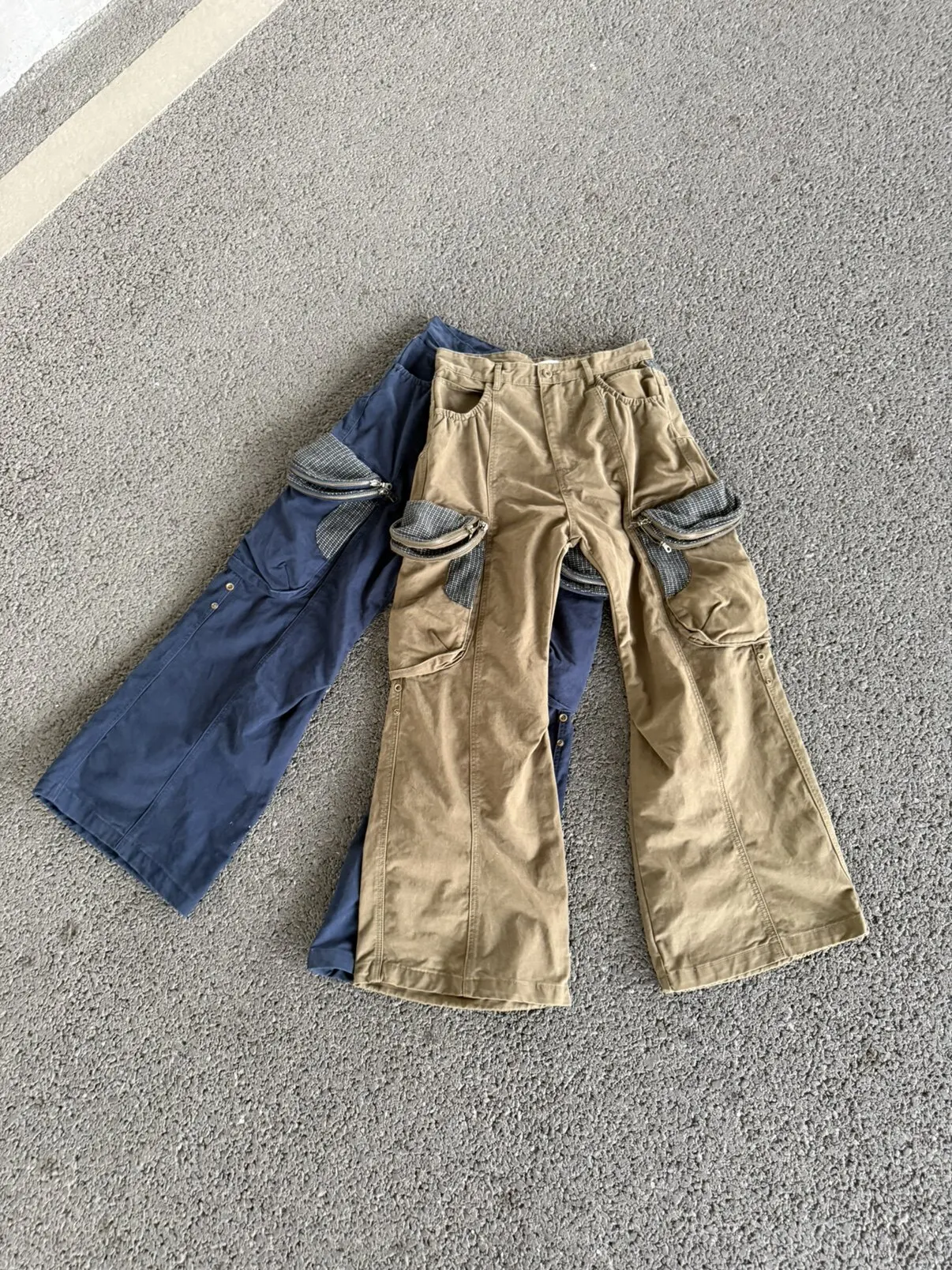 American Streetwear Vintage Pig Cage Washed Pleated Street Style Workwear Pants Men's Multiple Pockets Cargo Loose Fit Jeans