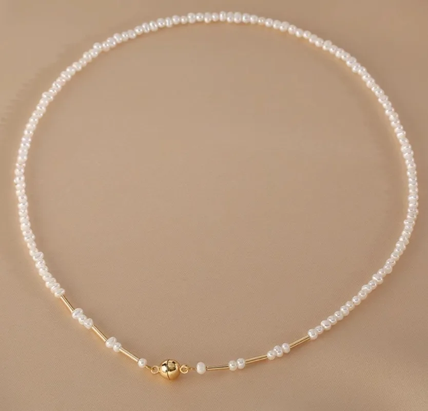 

Minar Elegant Genuine Freshwater Pearl Magnet Ball Beaded Necklace for Women 14k Real Gold Plated Copper Chain Strand Chokers