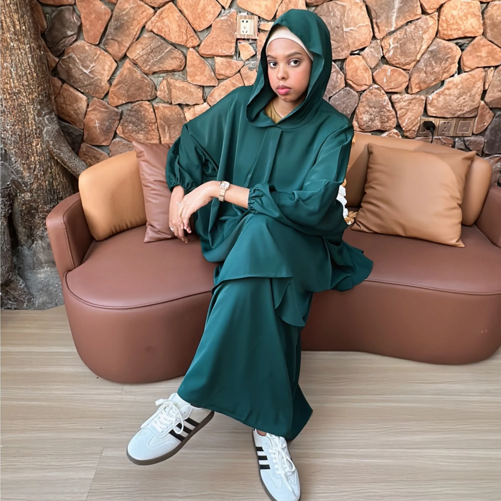 

2PCS Eid Djellaba Hooded Abaya Muslim Sets Women Prayer Garment Islam Clothing Khimar Skirt Ramadan Burqa Kaftan Robe Jalabiya
