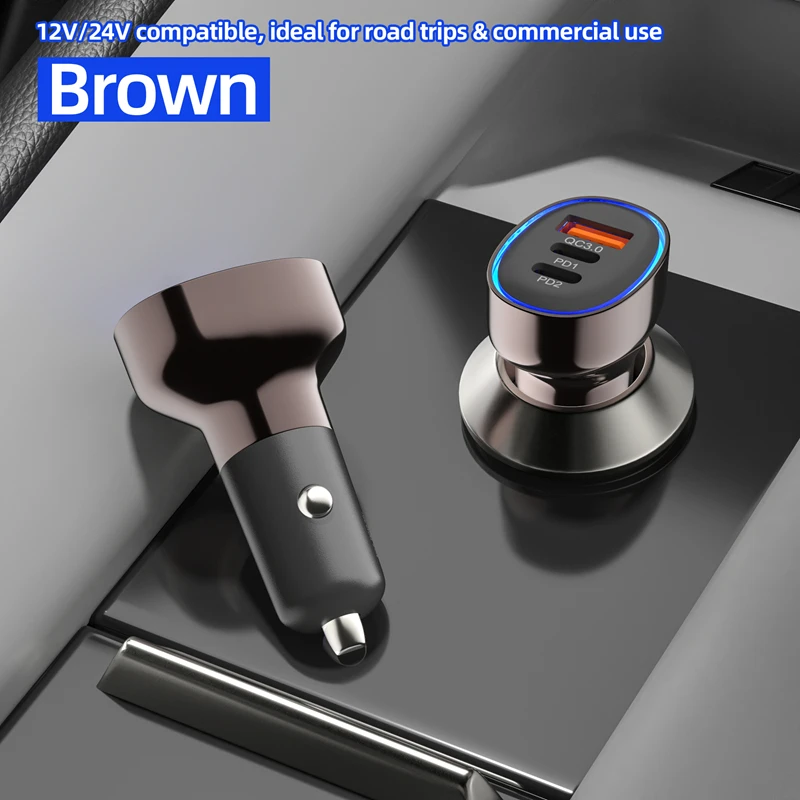120W Fast Car Charger 2-in-1 USB C 30W+AC 30W Quick Charge 3.0 Dual Port Universal 12V 24V for iPhone/Samsung/Android