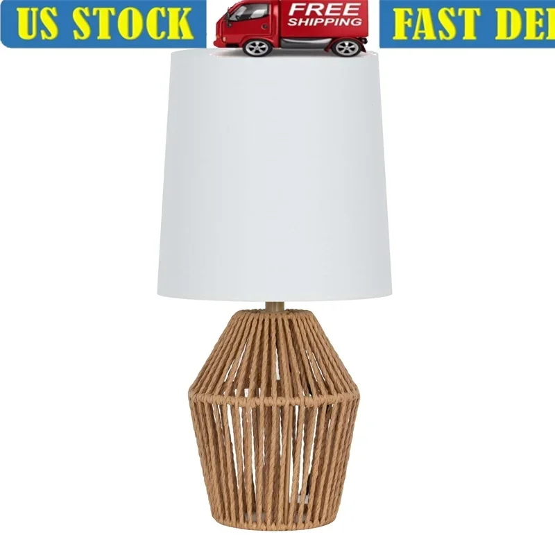 

Rope Mini Lamp 12.75 Inch White Shade Stylish Table Lamp Bedroom Living Room Office Easy On Off Switch