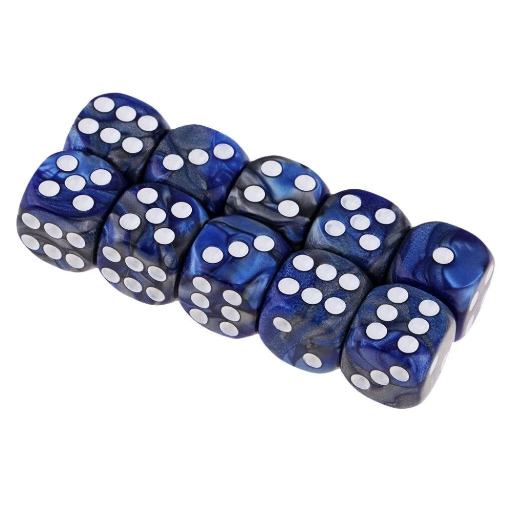 10Pcs 16mm Round Edge Dice Opaque Six Sided Blue Dice with White Pips for Dice Games & Math Games