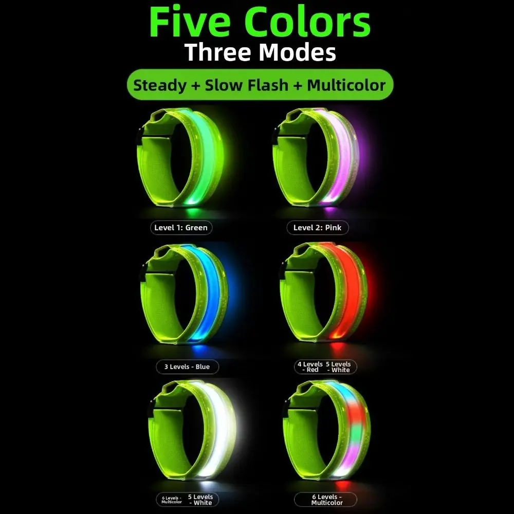 2Pcs Safety LED Light Armband 3 Modes Waterproof Luminous Arm Band Portable High Brightness Warning Wristband Cycling Activities