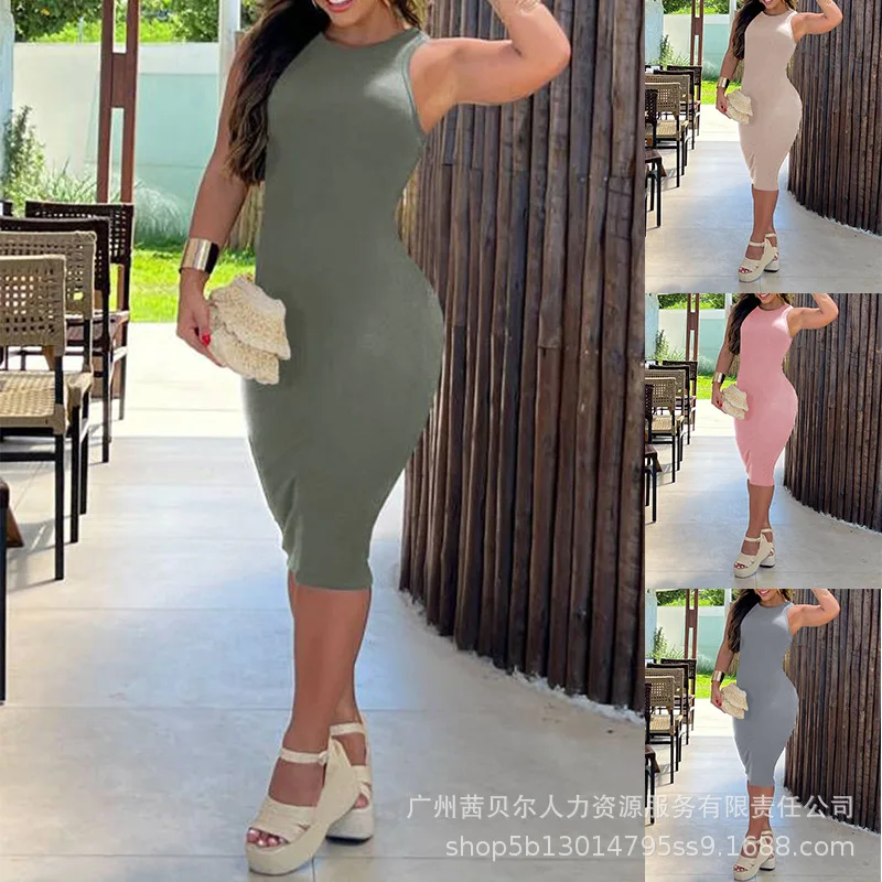 O-neck Bodycon Dress Women Sexy Dress Sleeveless Long Dresses Elegant Splice Bodycon Sleeveless Pleated Sheath Vestidos Summer