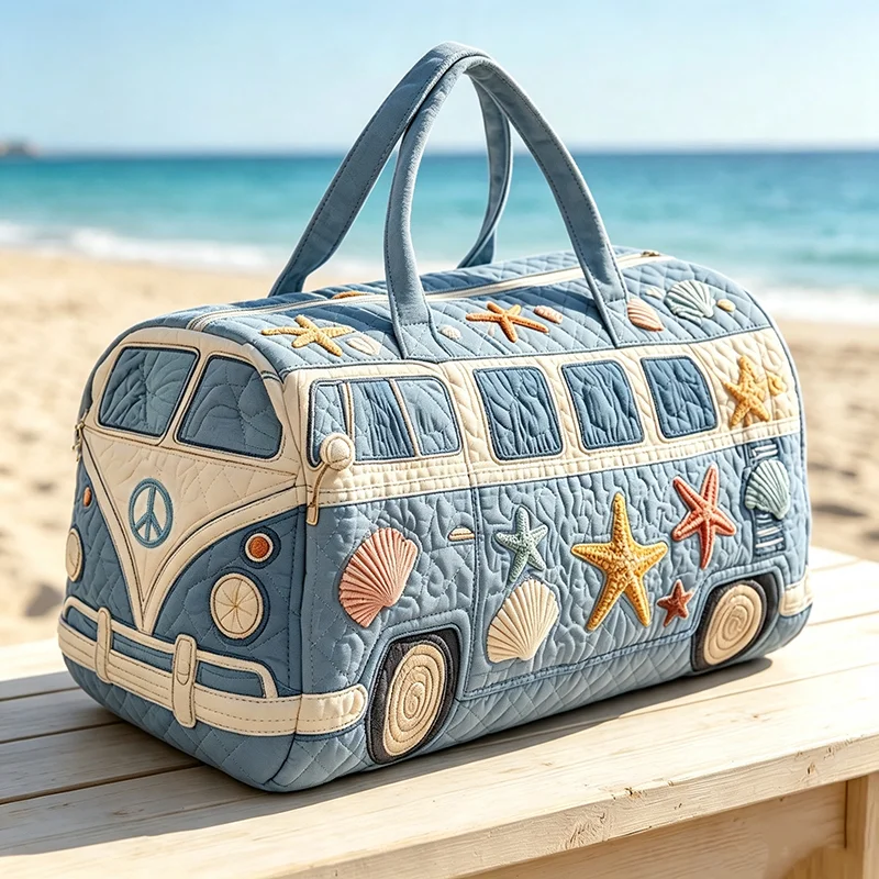Cute Tour Bus Theme Travel Tote Women Handbag Large Capacity Travel Bags Ladies Duffle Bags Hippie Peace Fitness Yoga Bag
