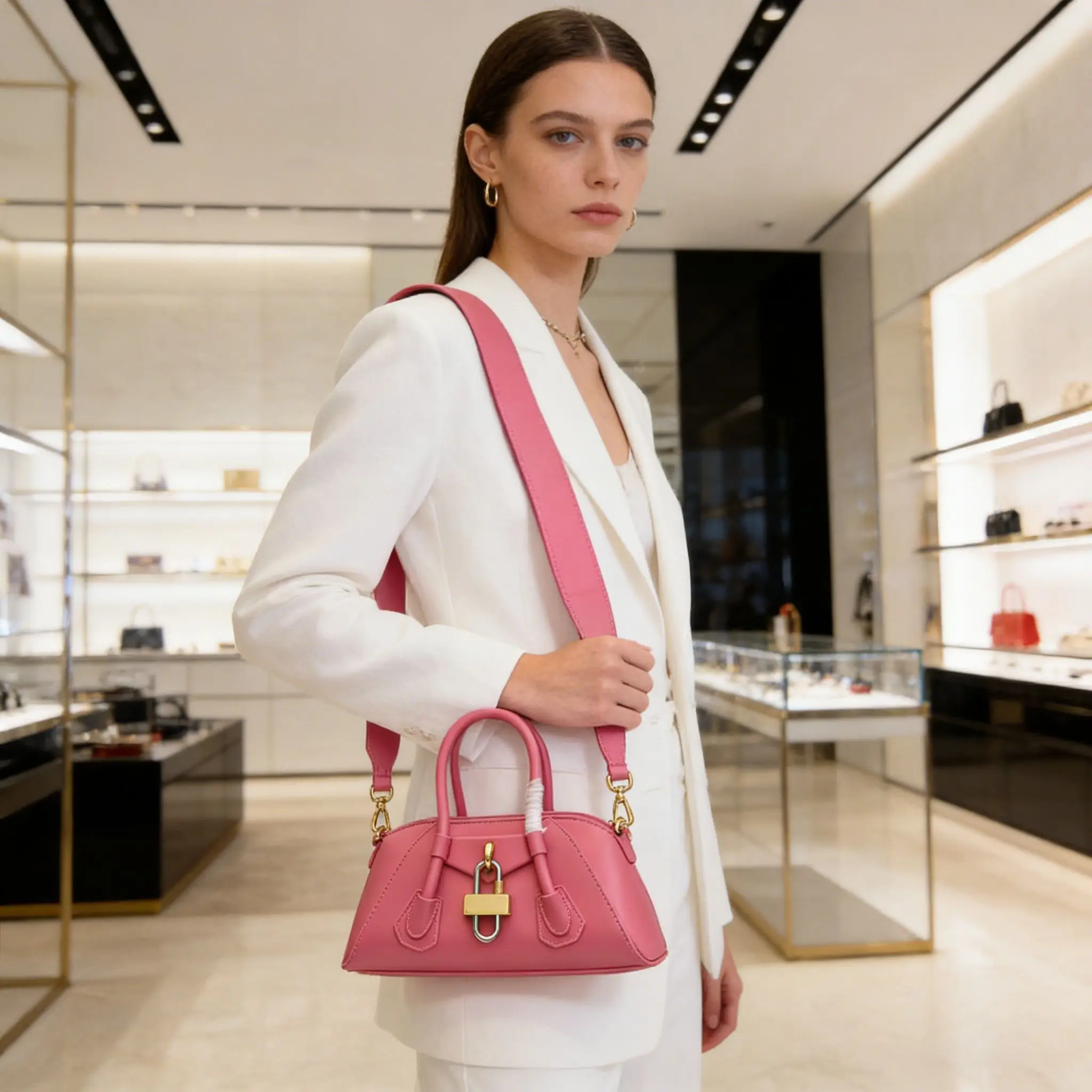 

Simple Casual Metal Buckle Shoulder Bag New Multifunctional Large Capacity Boston Bag Luxury Women's Handbag