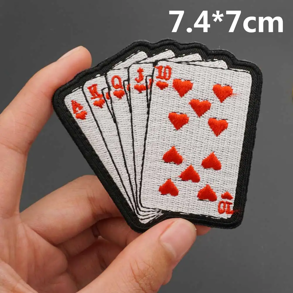 Poker Embroidery Punk Patches Merrow Border Hook&Loop Back Badge for Clothes Hat Accessories