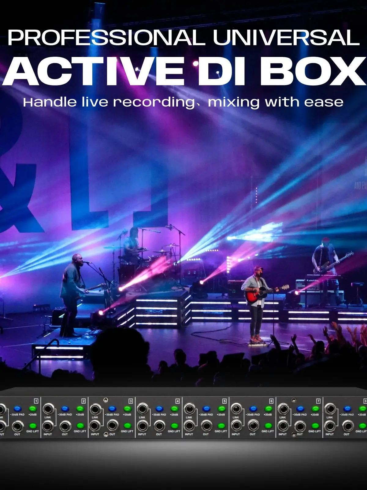 Bolanle DI8000 Boîte DI active 8 canaux - Enregistrement de scène et de studio professionnel monté en rack, haute qualité sonore