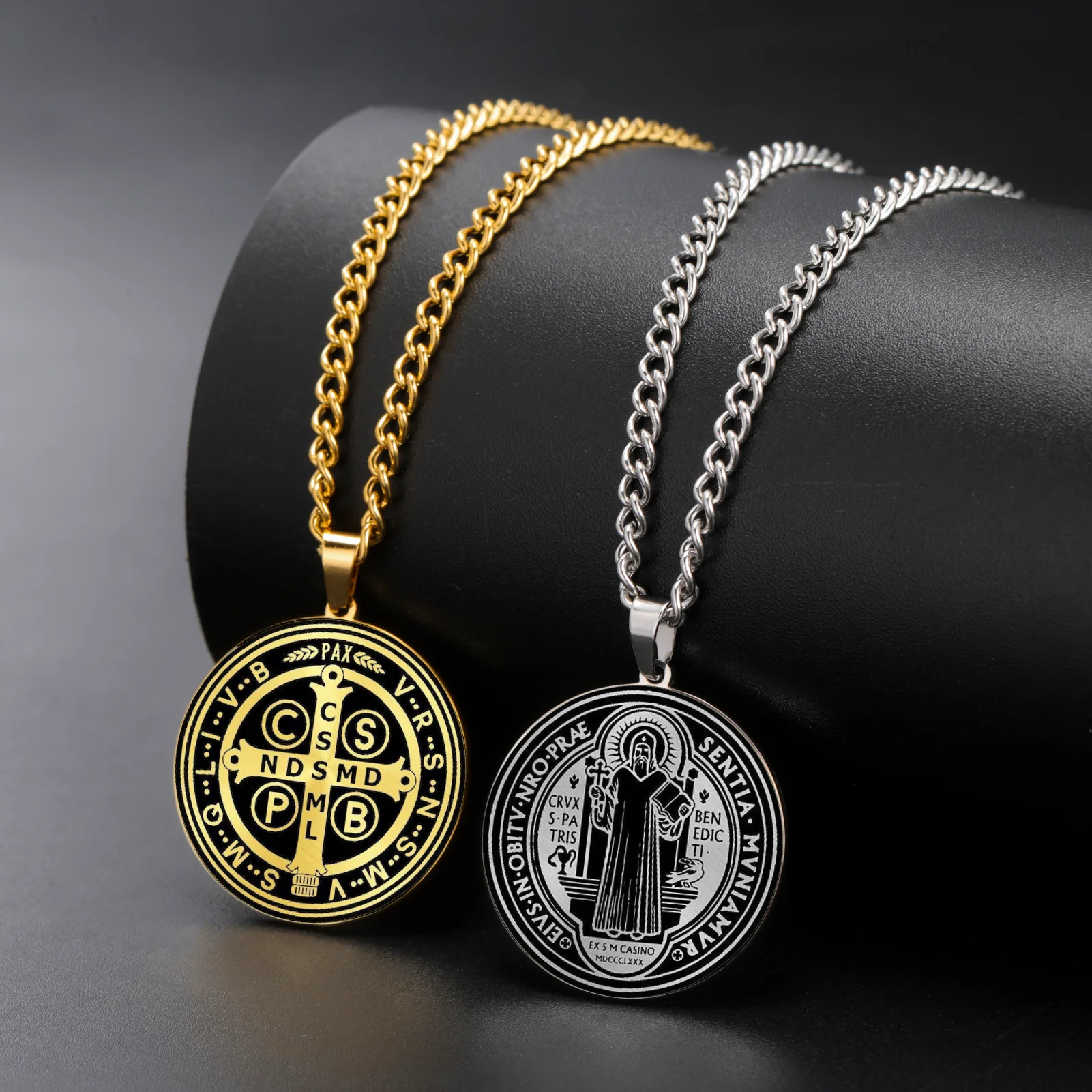 

Saint Benedict/Michael Medal Necklace Stainless Steel for Men Women Bible Verse Protection Necklace Catholic Jewelry Gifts