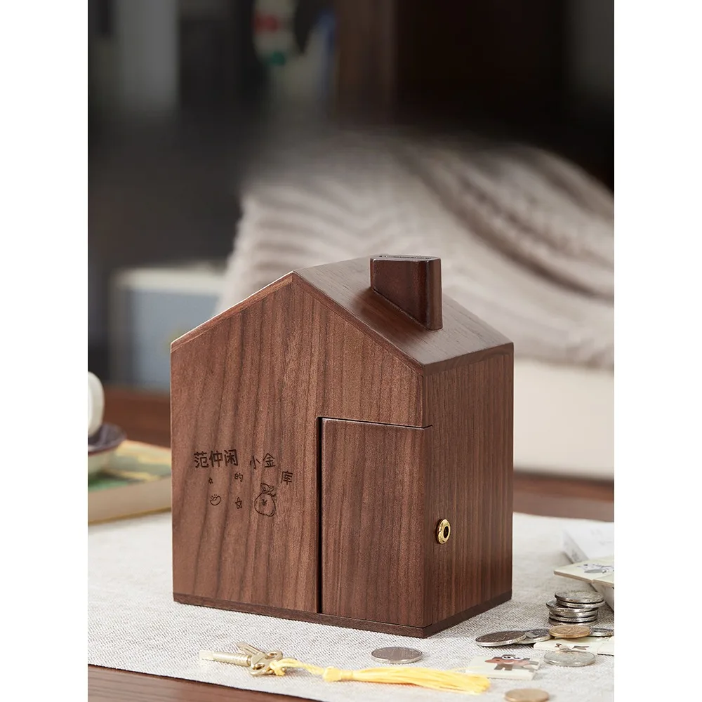 

Solid wood piggy bank only in and out of the 2023 new piggy bank for kids girls boys piggy bank with lock is desirable