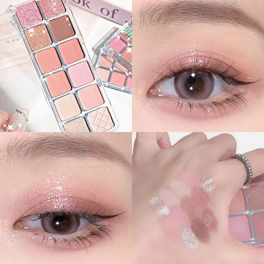 Palette di ombretti scintillanti a 12 colori Regalo di festa con glitter perlescenti per spettacoli teatrali Marrone Corallo Rosa Viola