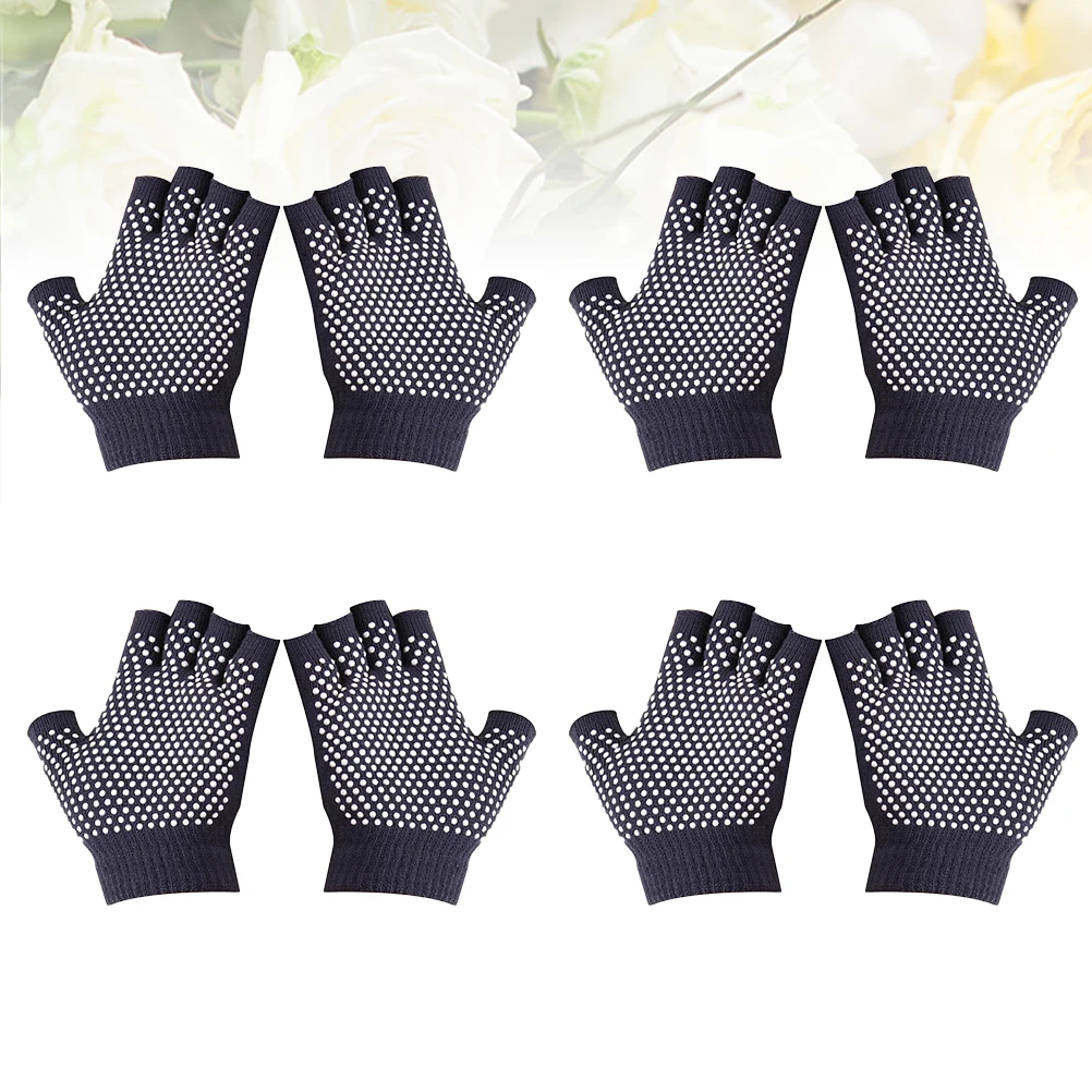 

4 Pairs Non Slip Yoga Gloves Cotton Half Finger Unisex Training Workout Anti Slipping Dots Knitted Breathing Comfortable Fitness