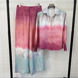 ZA2024 autumn new women's clothing fashion temperament casual versatile tie dye printed shirt straight leg pants set