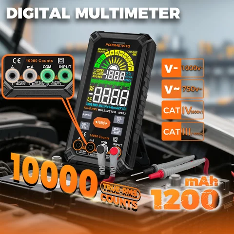 MT03 Smart Rechargeable Digital Multimeter True RMS 10000 Counts 1000V AC/DC Voltage Current MAX/MIN Test Color LCD Multitester with NCV, Temperature, Capacitance, Auto Range, Backlight Flashlight, for Automotive Household Industrial Electrical
