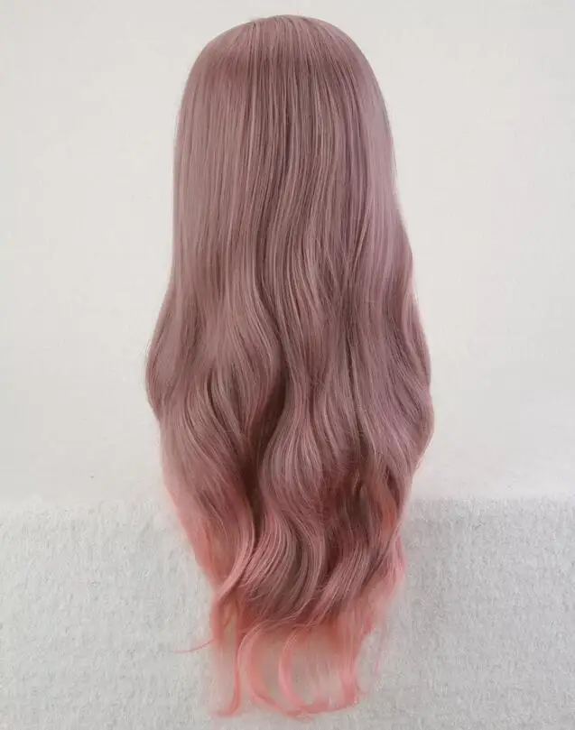 Rambut Cosplay berombak panjang untuk anak perempuan Wig penuh Wig Cosplay Ombre campuran ungu merah muda