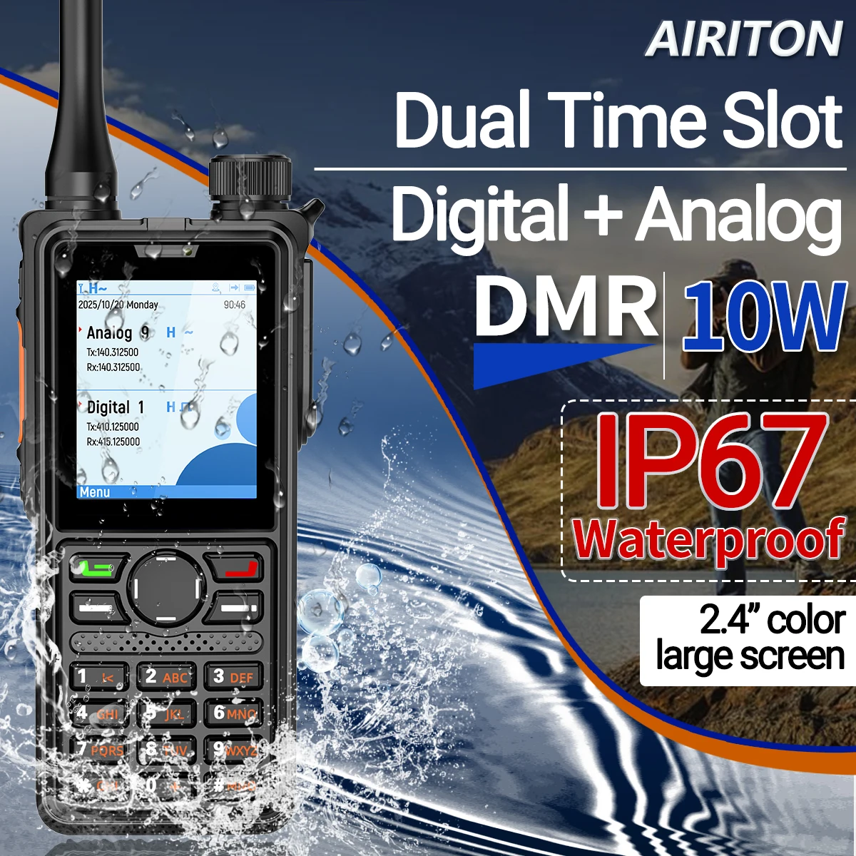 AIRITON AI-881 DMR Walkie Talkie IP67 Waterproof 10W High Power Dual Time Slot Large Color Screen New AR-880 VOX Two Way Radio