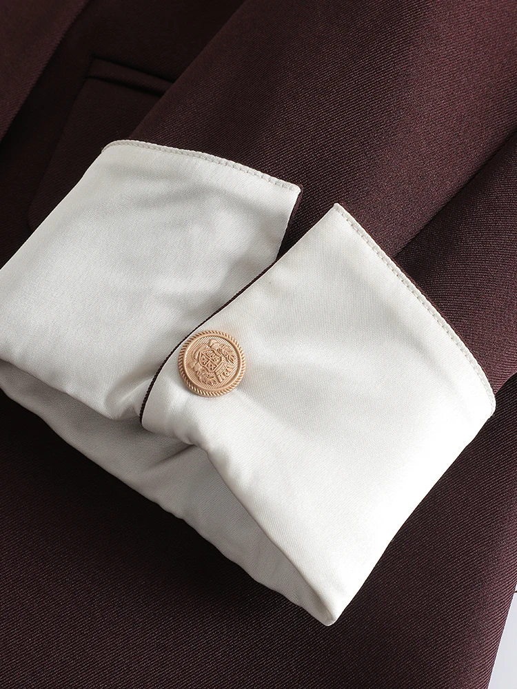 

Ankela красный повседневный женский костюм Jaet, весенне-осеннее свободное утягивающее пальто Ele Sle для поездок на работу, длинное пальто на пуговицах све