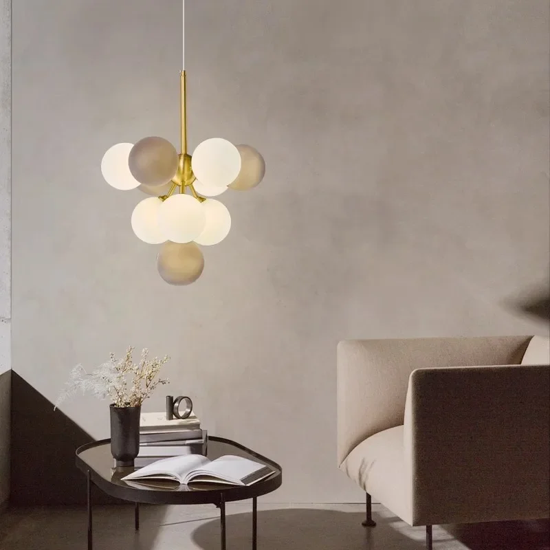 SANDYHA Elegant Grape Bubble Ball Chandelier Full Copper LED Pendant Light for Dining Room Living Room Bedroom Modern Home Decor