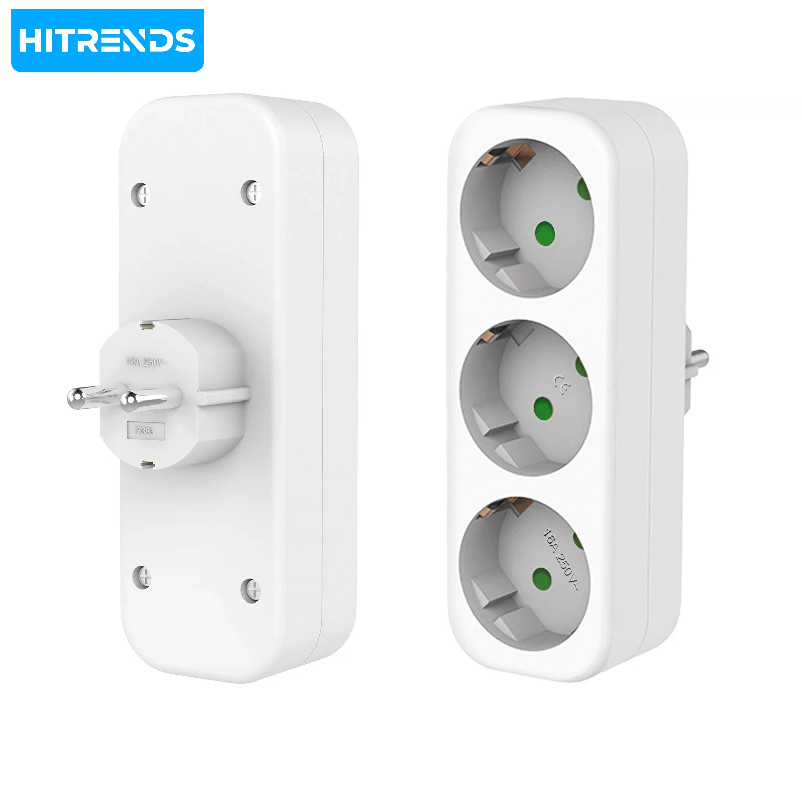 3-in-1 European Plug Adapter - Wall Extension Socket | 16A High-Power 3680W | German Standard | Suitable for Home and Travel Use
