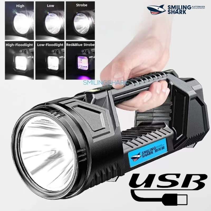 Smiling Shark ST5123 Powerful Solar Flashlight, Rechargeable Searchlight,Double Light Source, for Outdoor Camping, Adventures!