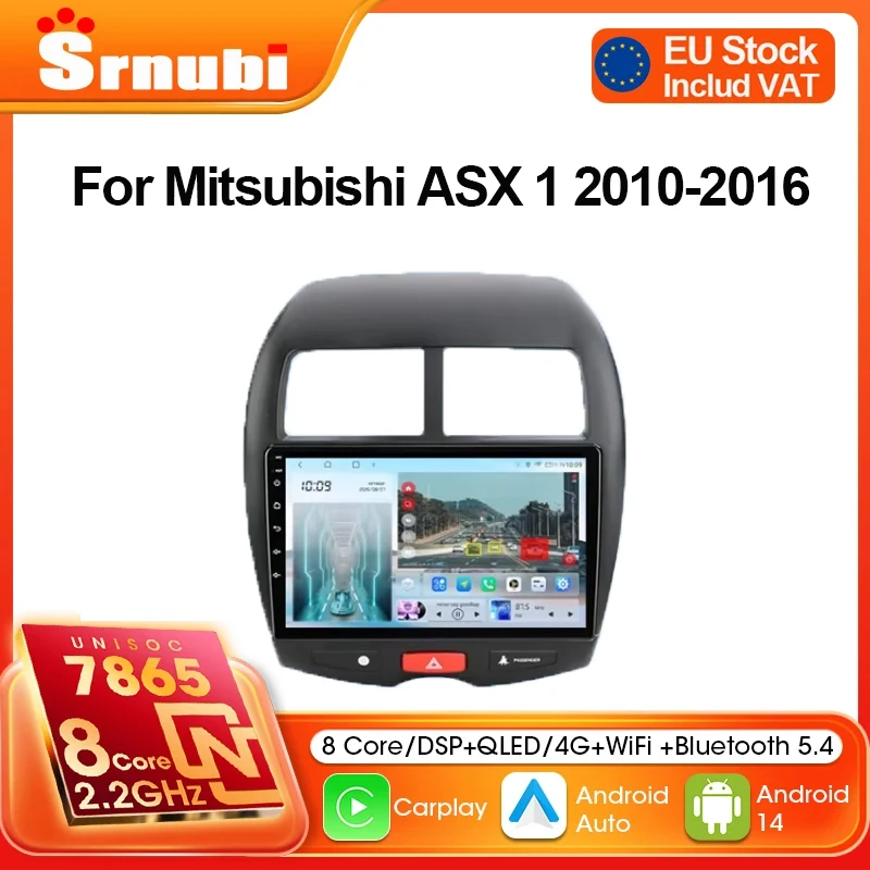 Srnubi 2 Din sans fil CarPlay Android Auto WiFi GPS BT prend en charge la caméra de recul, vidéo, musique pour Mitsubishi ASX 1 2010-2016 stéréo